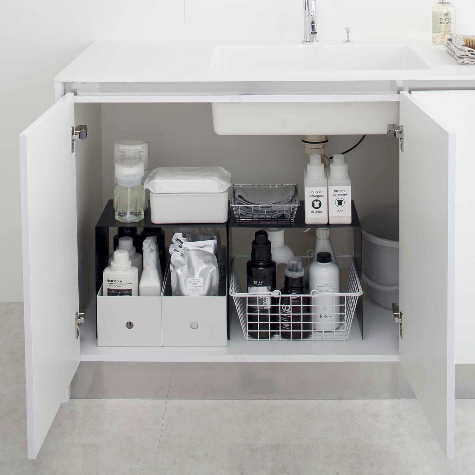 Yamazaki Home Cabinet Storage Organizer | Set Of 2 | Kitchen Pantry | Steel | Riser, One Size, Black