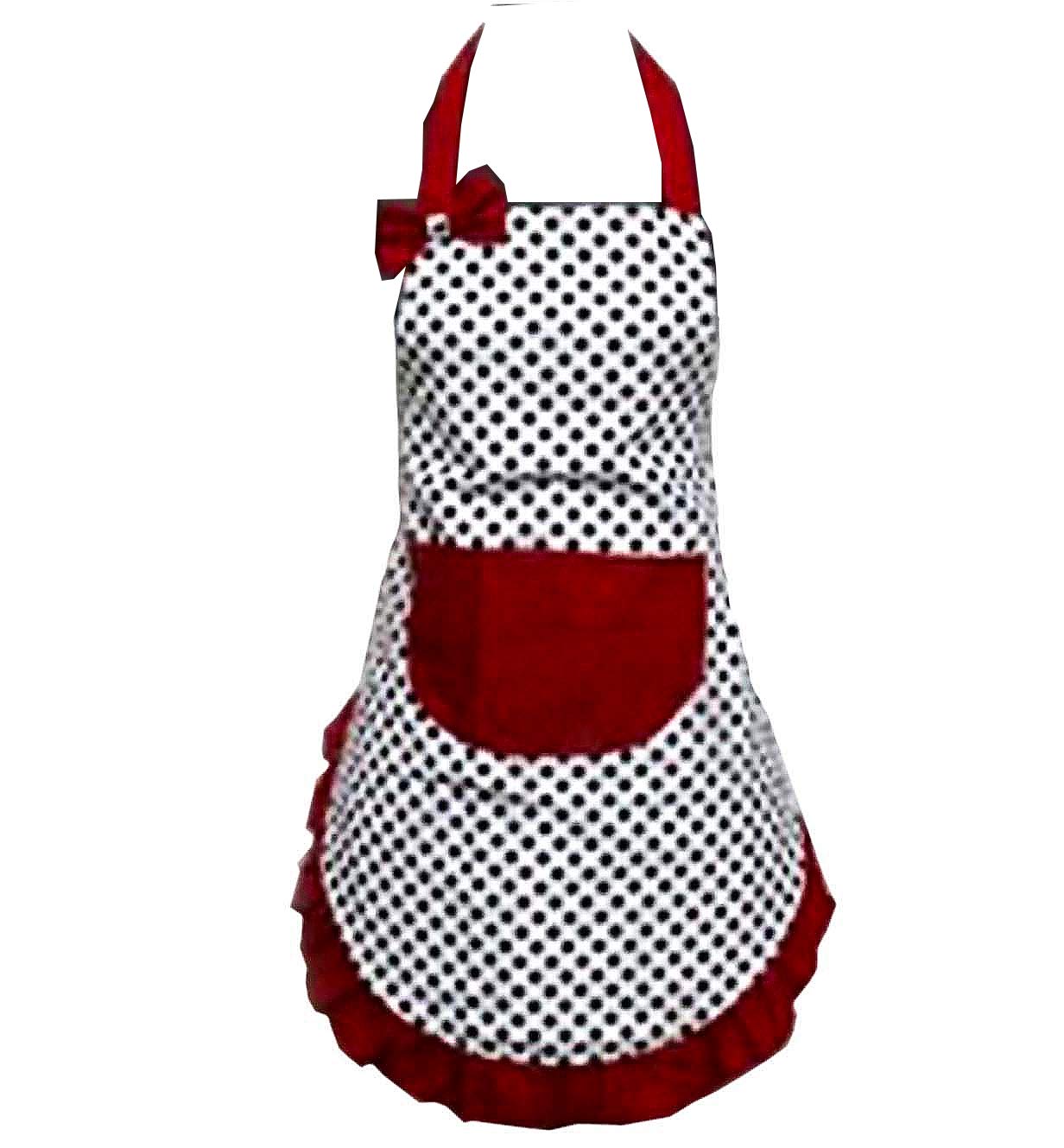 Hyzrz Lovely Lady Dot Flirty Canvas Funny Apron Restaurant Kitchen Aprons For Women Girls With Pocket (Black)