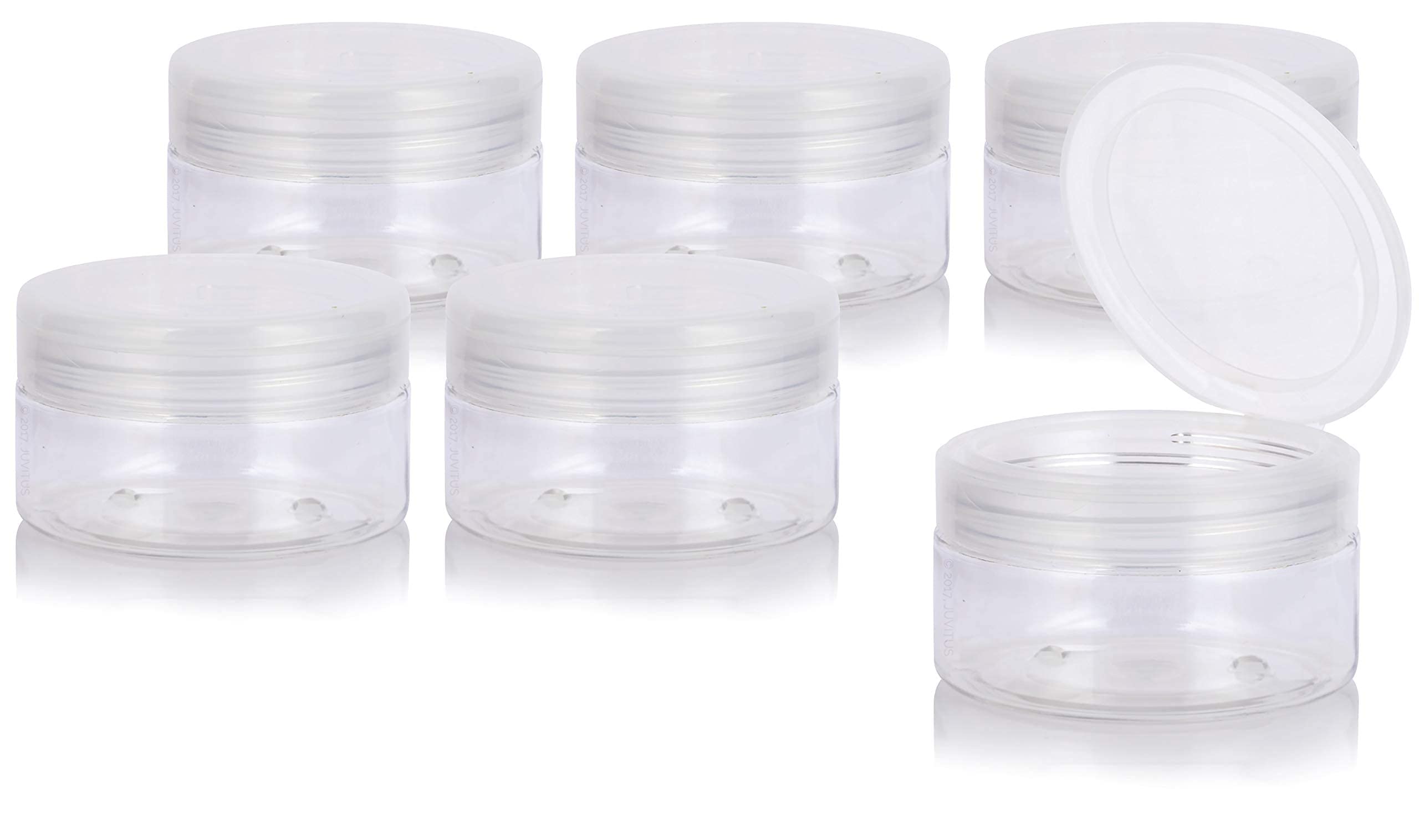 Juvitus 8 Oz Clear Pet Plastic (Bpa Free) Refillable Low Profile Jar With Natural Flip Top (6 Pack)