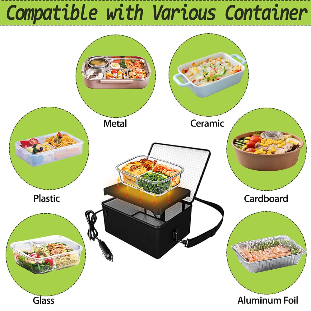 [90W Faster] Portable Oven, 12V Car Food Warmer Portable Personal Mini Oven Electric Heated Lunch Box For Meals Reheating & Raw
