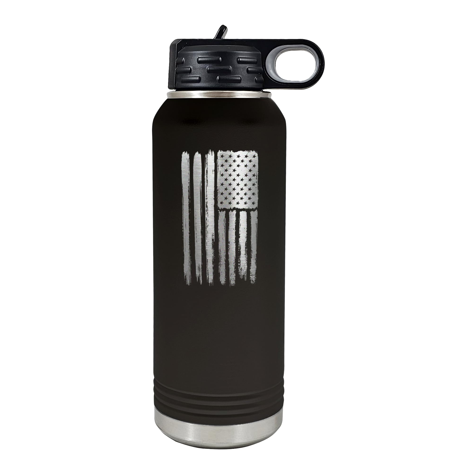 Palm City Products 32 oz Black Distressed USA Flag Bottle  Insulated DoubleWall Patriotic Stainless Steel Tumbler with FlipTo