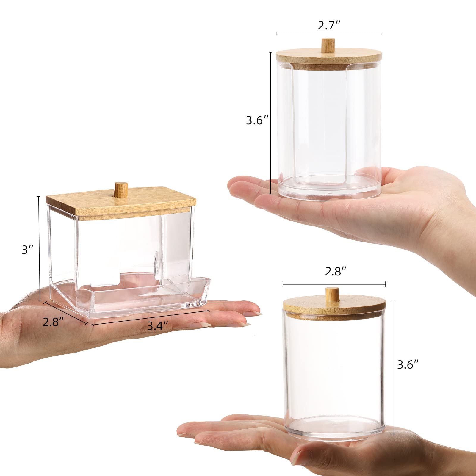 Tbestmax Bathroom Organizer Accessories Set-10 OZ 7 OZ Qtips Holder Storage with Brown Wood Lids  Cotton Ball/Swabs Dispenser  Apothecary Container Jar 3 Pcs