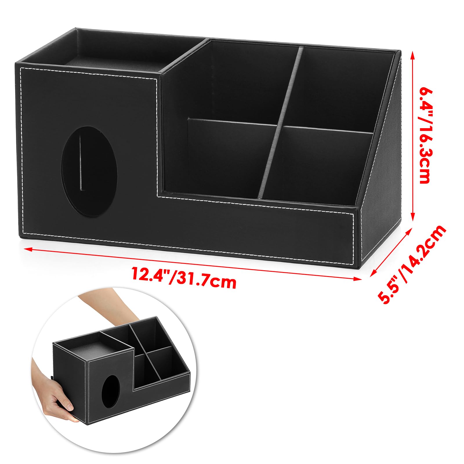 Sumnacon Tissue Box Cover Square Pu Tissue Box Organizer,Leather Tissue Box Cover With Storage,Stylish Tissue Box Holder For Bah