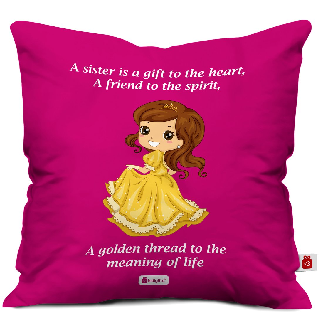 Indigifts Rakhi Gift for Sister My Golden Thread of Life Quote Coffee Mug 330 ml & Cushion Cover 12x12 inch with Filler - Raksha