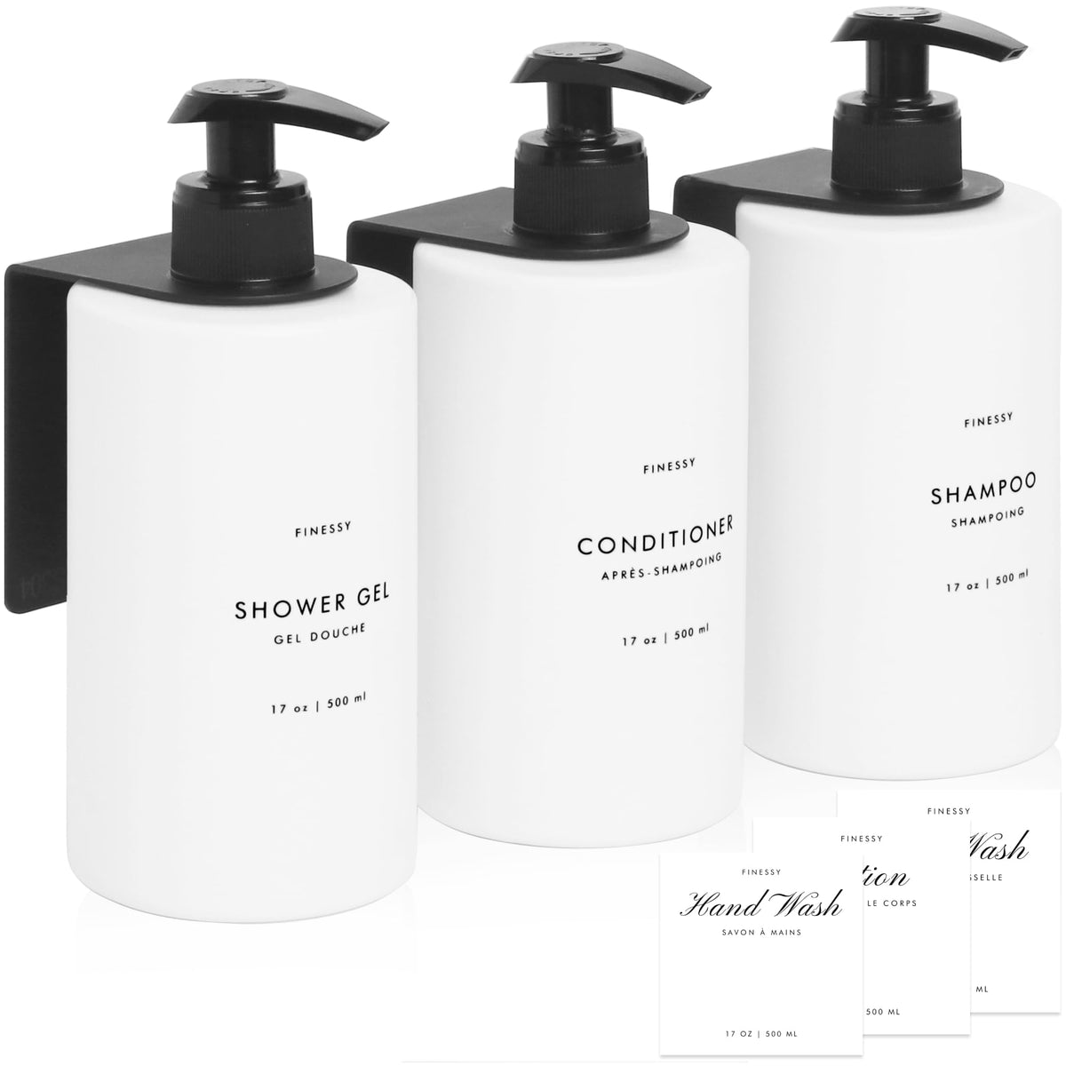 No Drill Wall Mount Shampoo And Conditioner Dispenser For Shower Gel Body Wash Soap Bottle Container Pump Luxe White Refillable