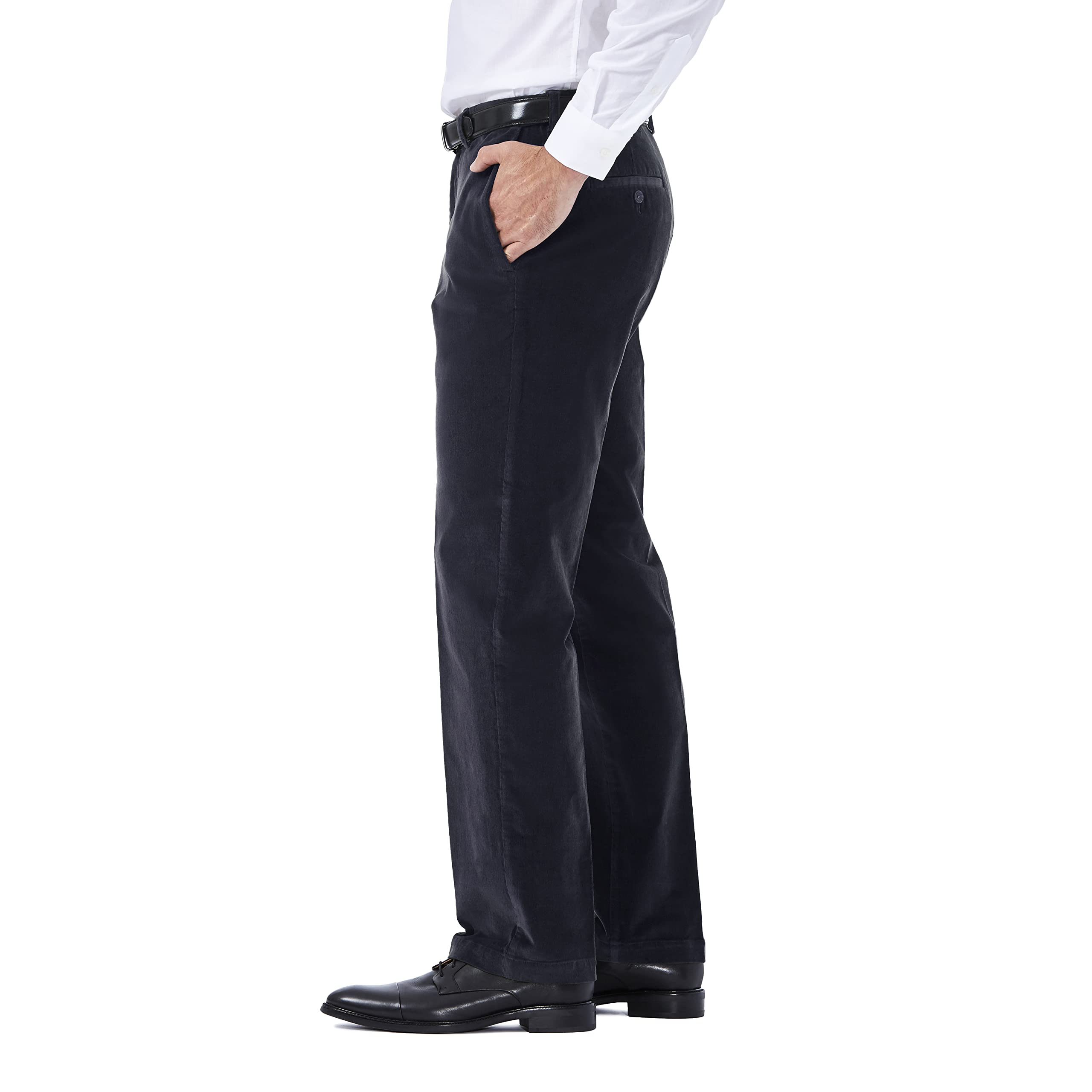 Haggar Mens Stretch Corduroy Expandable Waist Classic Fit Flat Front Casual Pants, Dusk, 32W X 32L Us