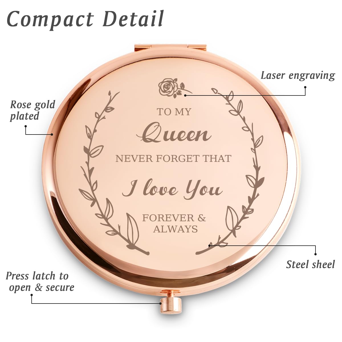 Coyoal Gifts For Women, I Love You Personalized Compact Mirror For Her Mom Wife Girlfriend, Sentimental Present For Valentines D