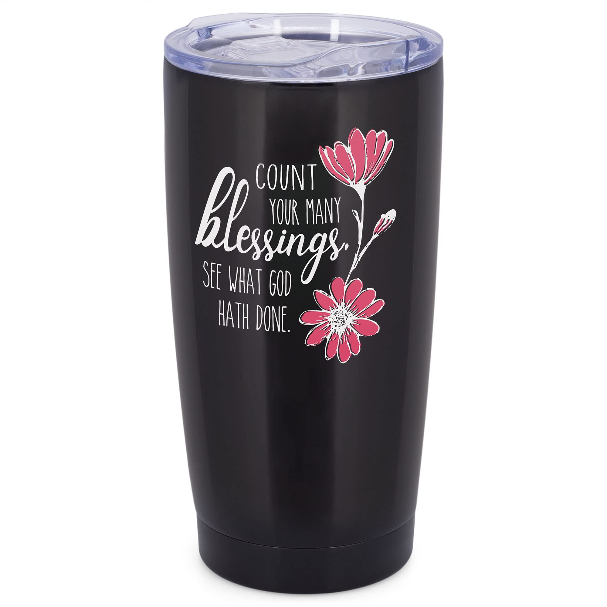 Dicksons Sstumb-55 Midnight Black 20 Ounce Stainless Steel Metal Travel Tumbler Mug With Lid, Count Blessings
