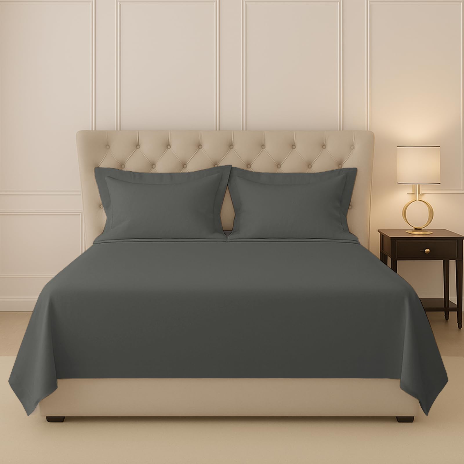 Pizuna 100% Cotton Bedsheet For Double Bed 5 Feet, 400 Thread Count Long Staple Cotton Double Bed Sheet 90X100 Inch With 2 Pillo