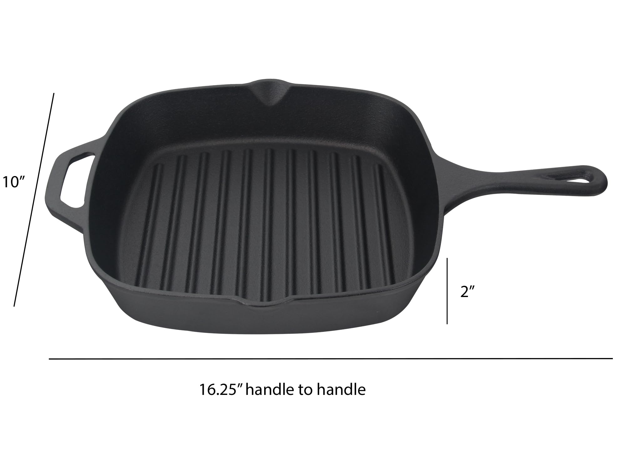 Jim Beam Pre-Seasoned Cast Iron Square Skillet, 16", Black, Model JB0176