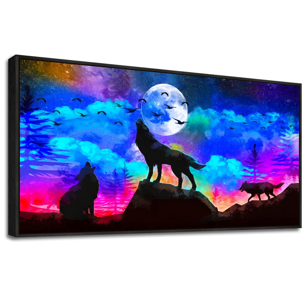 Framed Canvas Wolf Landscape Painting Canvas Wall Art For Living Room Bathroom Wall Decor For Bedroom Kitchen Artwork Canvas Art