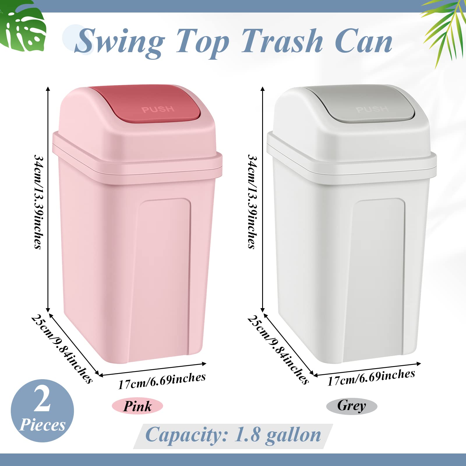 Sumind 2 Pcs Bathroom Trash Can With Swing Lid Small Garbage Can Plastic Bathroom Trashcan Garbage Bin For Kitchen Waste Bedroom