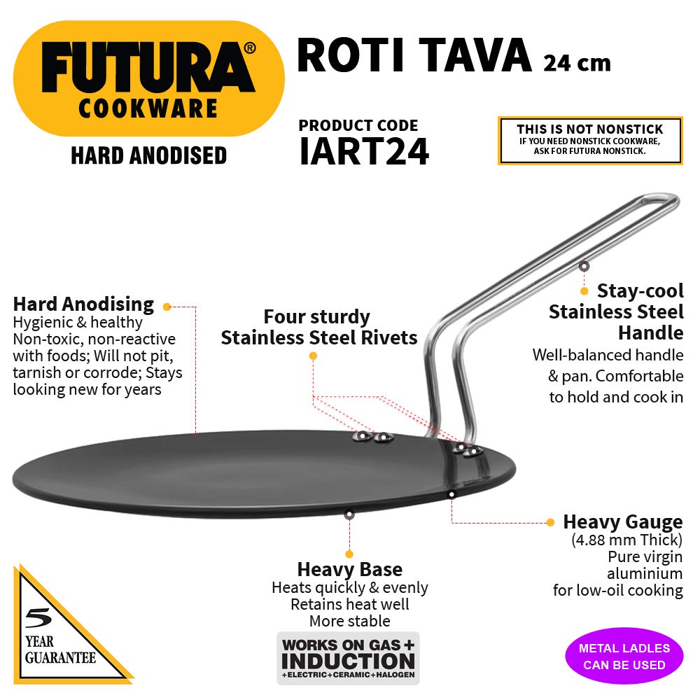 Hawkins Futura Hard Anodised Induction Roti Tawa 24Cm 4.88Mm Iart24