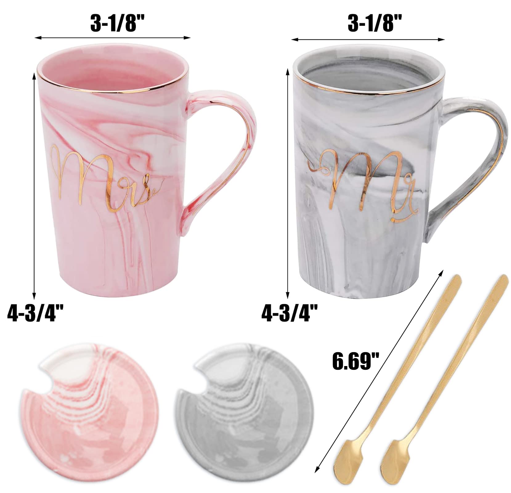 Yesland 13.5 Oz Mr And Mrs Coffee Mugs, Wedding Gifts For Couple/Bride And Groom, Ceramic Marble Cups For Bridal Shower Engageme