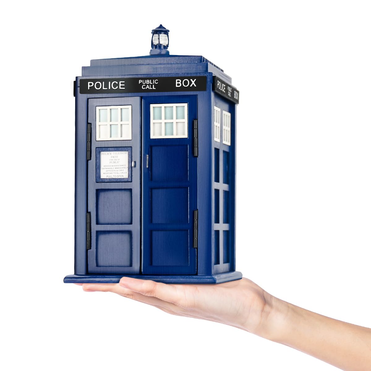 CEDAR ALPHA Wooden Tardis Cookie Jar & Desk Shed, Blue Pen Holder Container