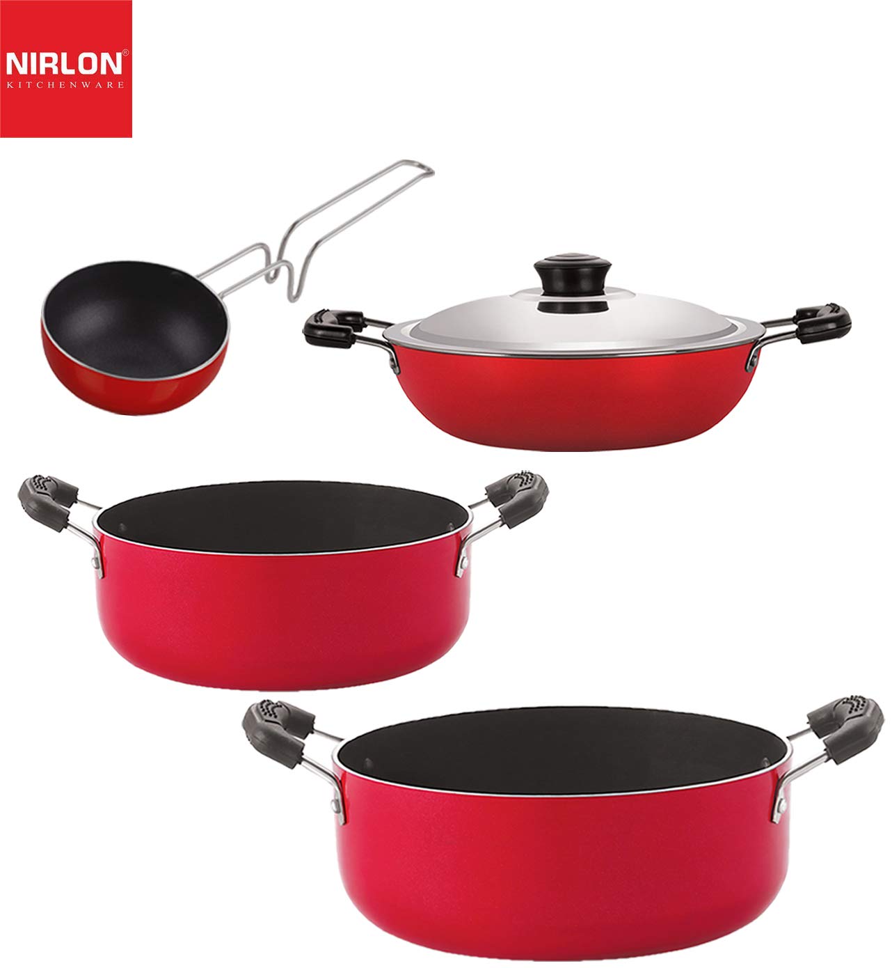 Nirlon Gas Compatible Non Stick Aluminium Cookware Set Of 4 Pieces (Dkd(M)_Vg_Cs26_Cs24)