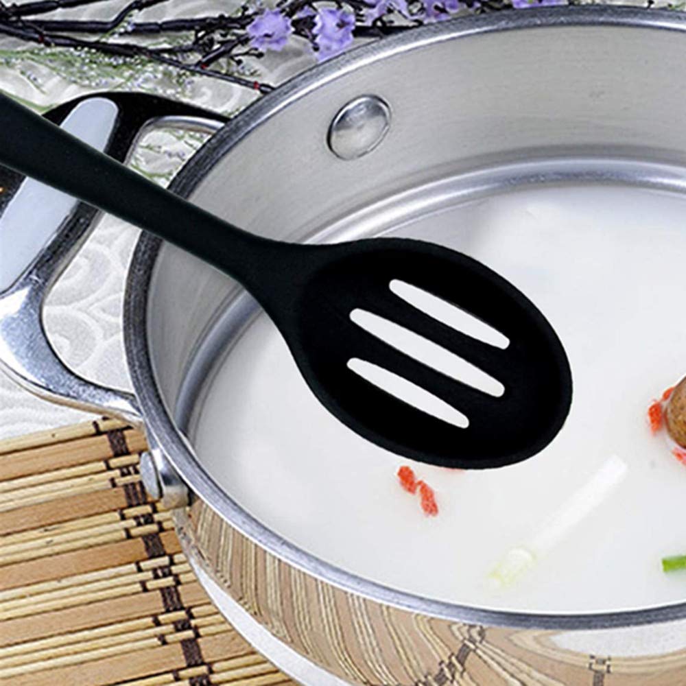Kitchen Slotted Spoon, 2 Pcs Silicone Spoon Heat Resistant, Non Scratch Cooking Spoons Set For Stirring, Scooping And Mixing, Re