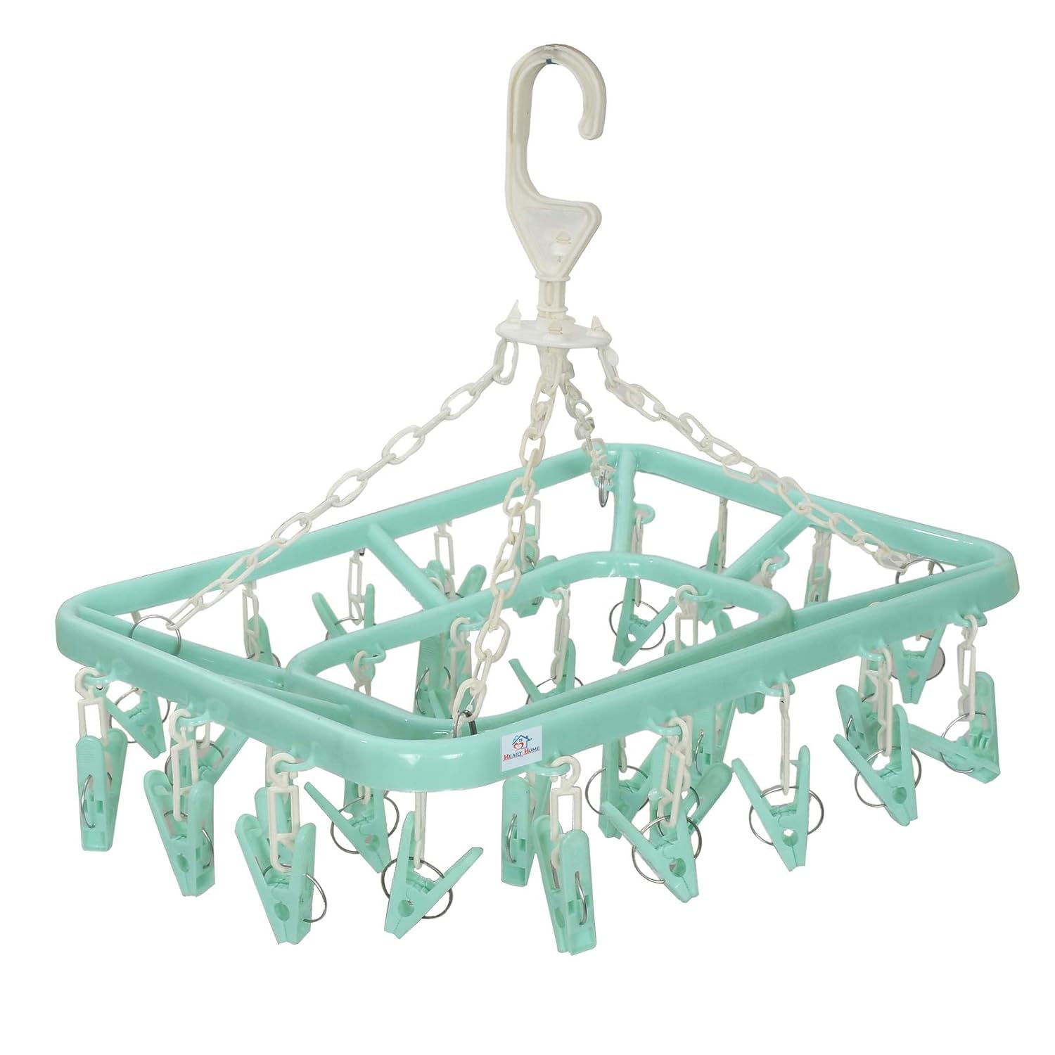 Heart Home Cloth Drying Hanger Rack (32 Clips)|360 Degree Portable & Rotatable Clips|Space Saving Travel & Durable Plastic|Size 