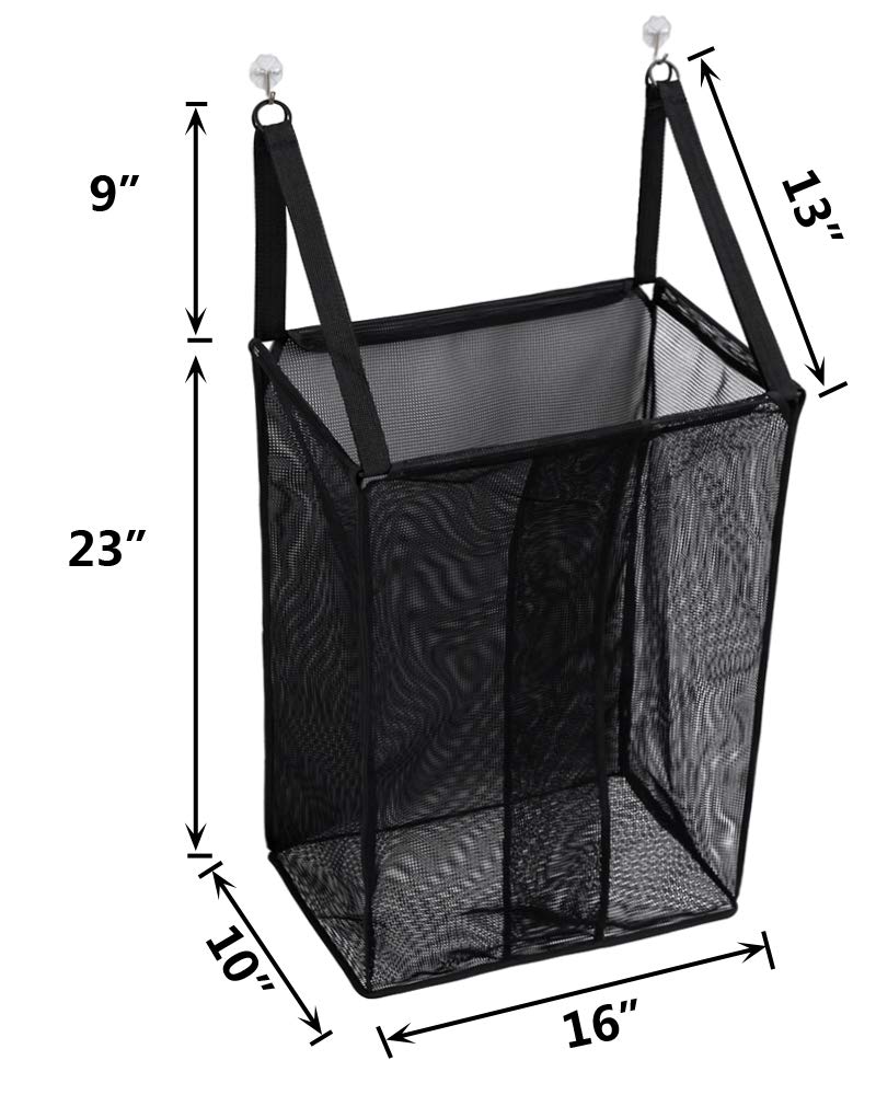 Alyer Wall Hanging Mesh Laundry Hamper,Poolside Toy Storage Baskets With Big Metal Rim Opening,Hardware Included (Black)