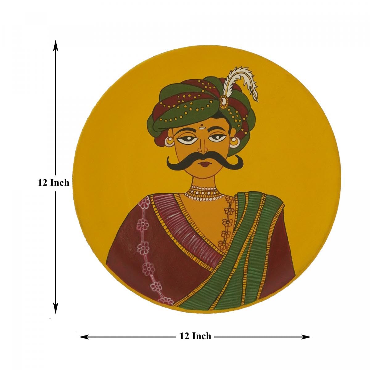 Tarang Arts Raja Handpainted Mango Wooden Wall Hanging Plate | Wall Decorative Piece for Home Decor, Living Room, Wall Hanging,