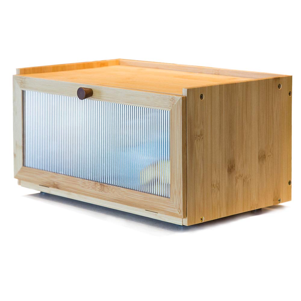 Etmi Bamboo Bread Box For Kitchen Counter-Large Capacity Bread Storage Container Farmhouse Bread Box With Window Bread Holder