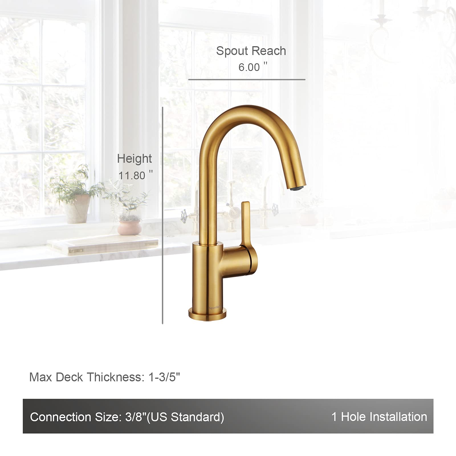 AguaStella AS1010BG Brushed Gold Bar Faucet or Prep Kitchen Sink Faucet with Single Handle