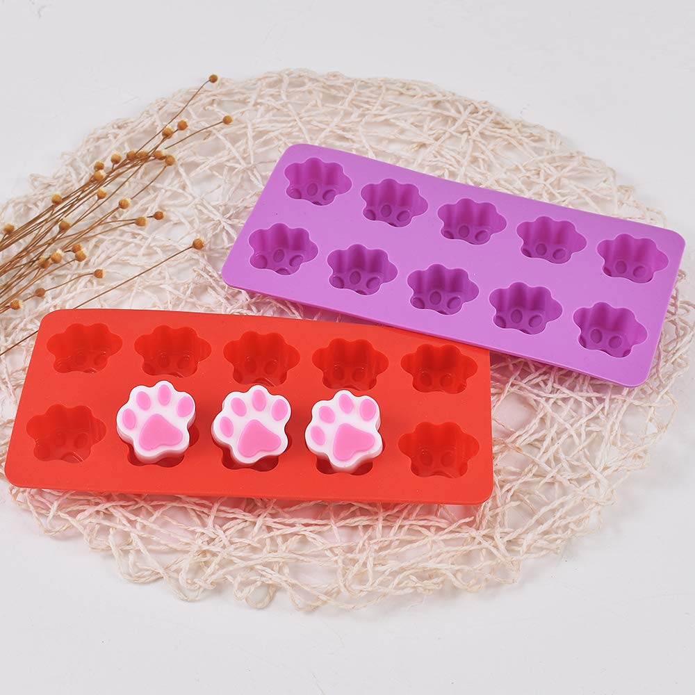 Cozihom Dog Paw Shaped Silicone Molds, 10 Cavity, Food Grade, For Chocolate, Candy, Cake, Pudding, Jelly. 4 Pcs