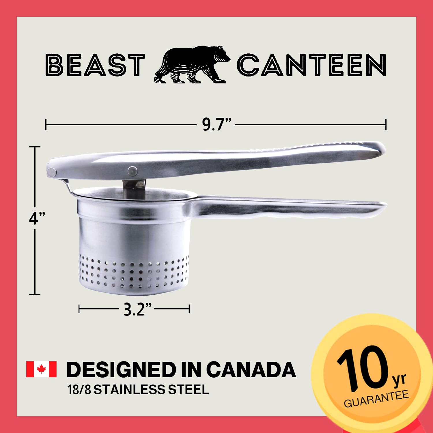 Beast Canteen Potato Ricer - Ricer For Mashed Potatoes, Made Of 18/8 Stainless Steel, Make Fluffy Smooth Mashed Potatoes & Rice