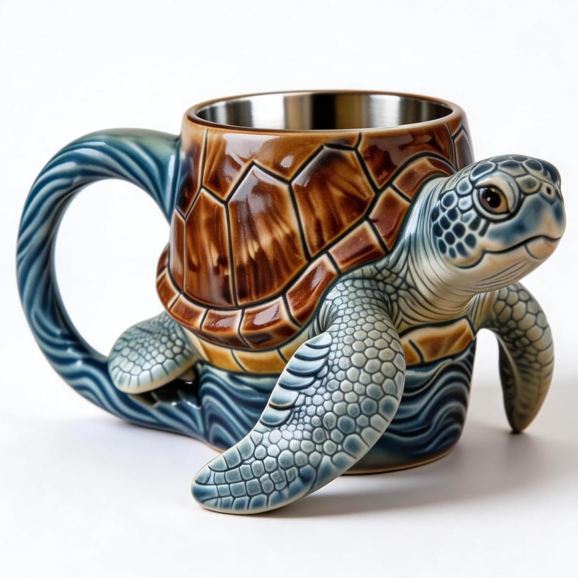 Sea Turtle Coffee Mug 3D Cute Ocean Turtle Mug with Wave Design, Unique Animal Coffee Cup for Women Men, Funny Novelty Tea Cup G