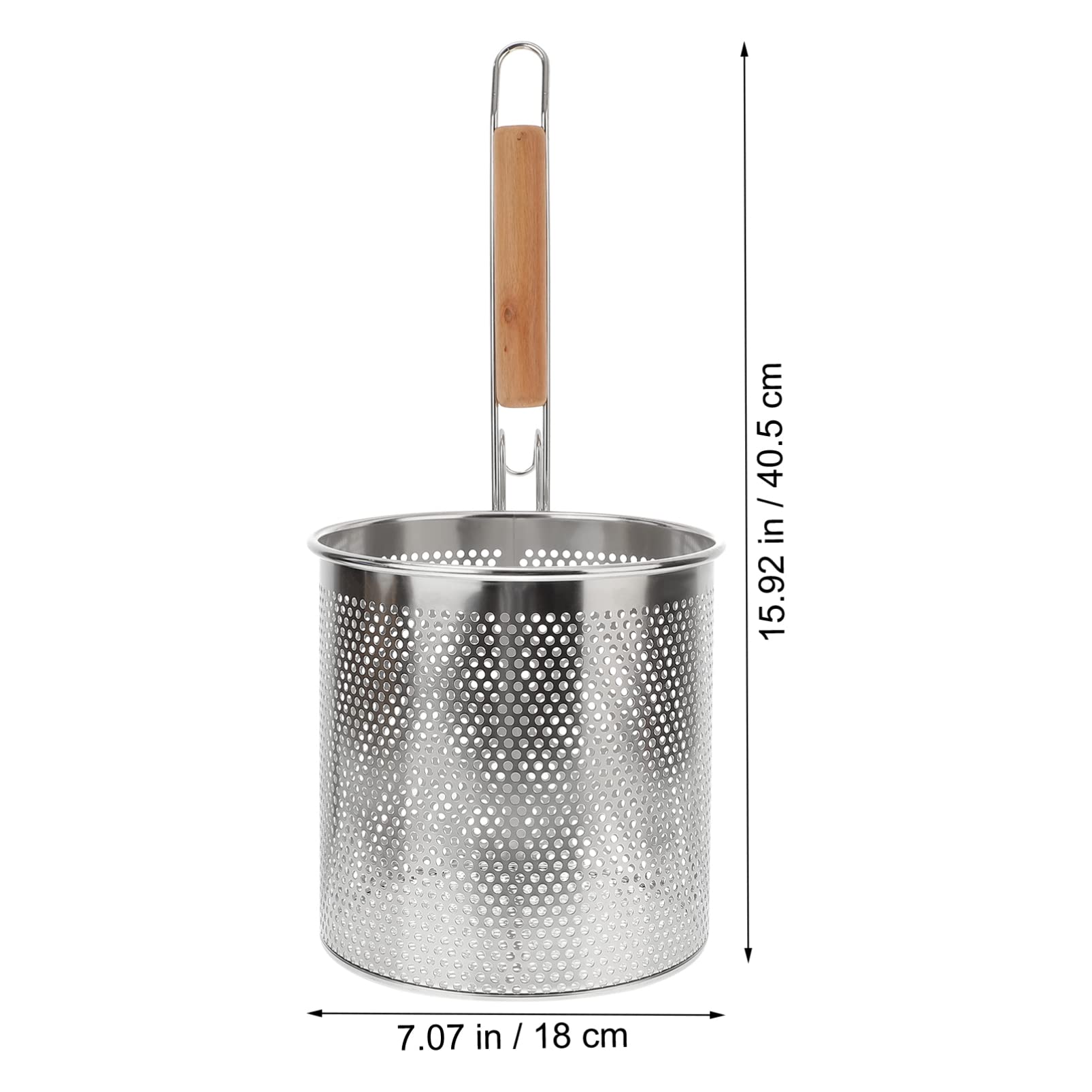 Angoily Mesh Pasta Basket Food Strainer Hot Pot Colander With Round Wooden Handle Stainless Steel Mesh Spider Strainer For Pasta