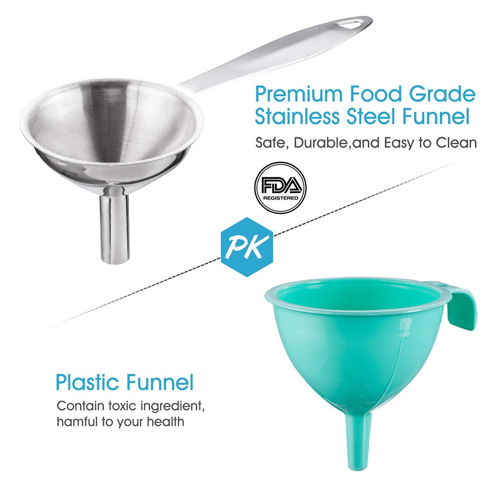 Toncoo 3-In-1 Premium Kitchen Funnel Set, Food Grade Stainless Steel Funnel For Filling Bottles, Small Bottle Funnel, Metal Funn