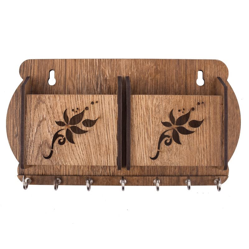 LAKHAJI Antique Wooden Key Holder | Mobile Charging Stand Key Holder | for Home, Office | Wall Decor Craft. (Key 471)