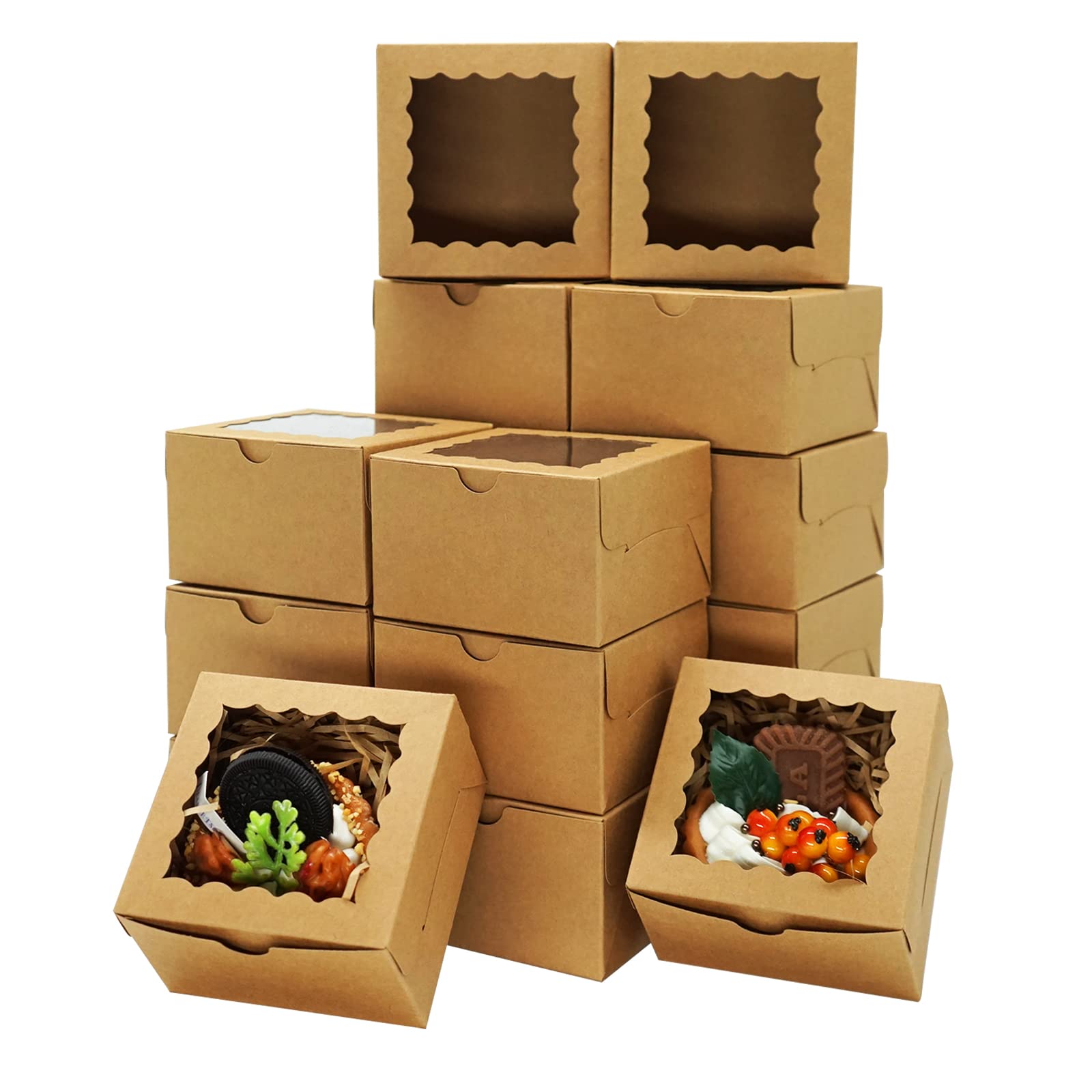 XINHPKGG 50pcs Cookie Boxes 4x4x2.5 Inch Bakery Boxes with Window Treat Box Dessert Box for Wedding Favors Party Baby Shower - K