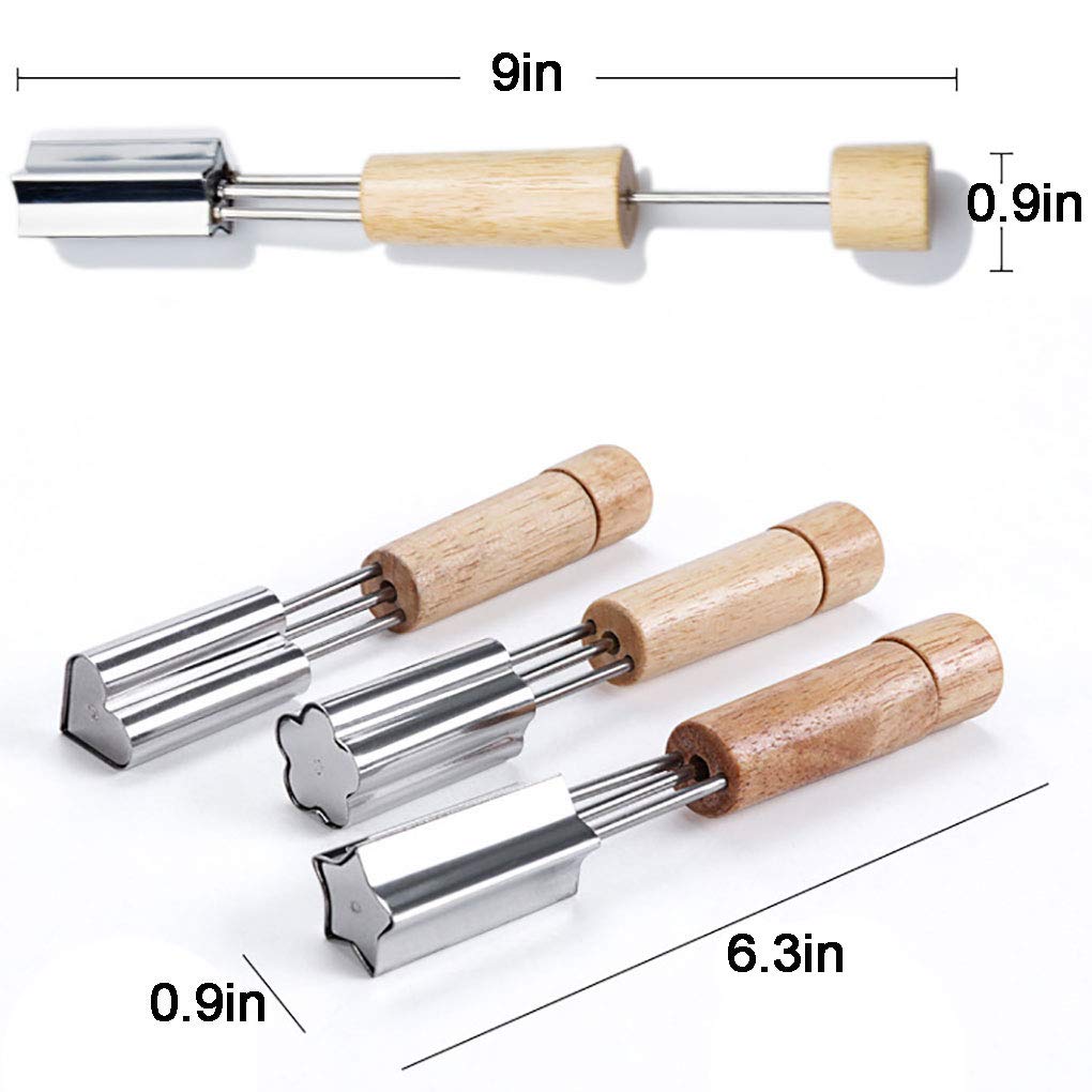 Goeielewe 3-Pack Vegetable And Fruit Cutter Shapes Set, Mini Pie, Stainless Steel Cookie Stamps Mold With Wood Handle, Cookie Cu