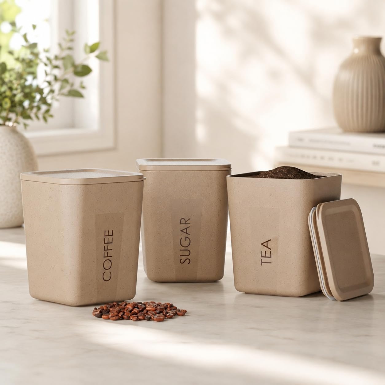 Dichot Kitchen Storage Containers Set Of 3 (800 Ml Each) | Airtight Food Storage Jars Made With Rice Husk Coffee Tea & Sugar Sto