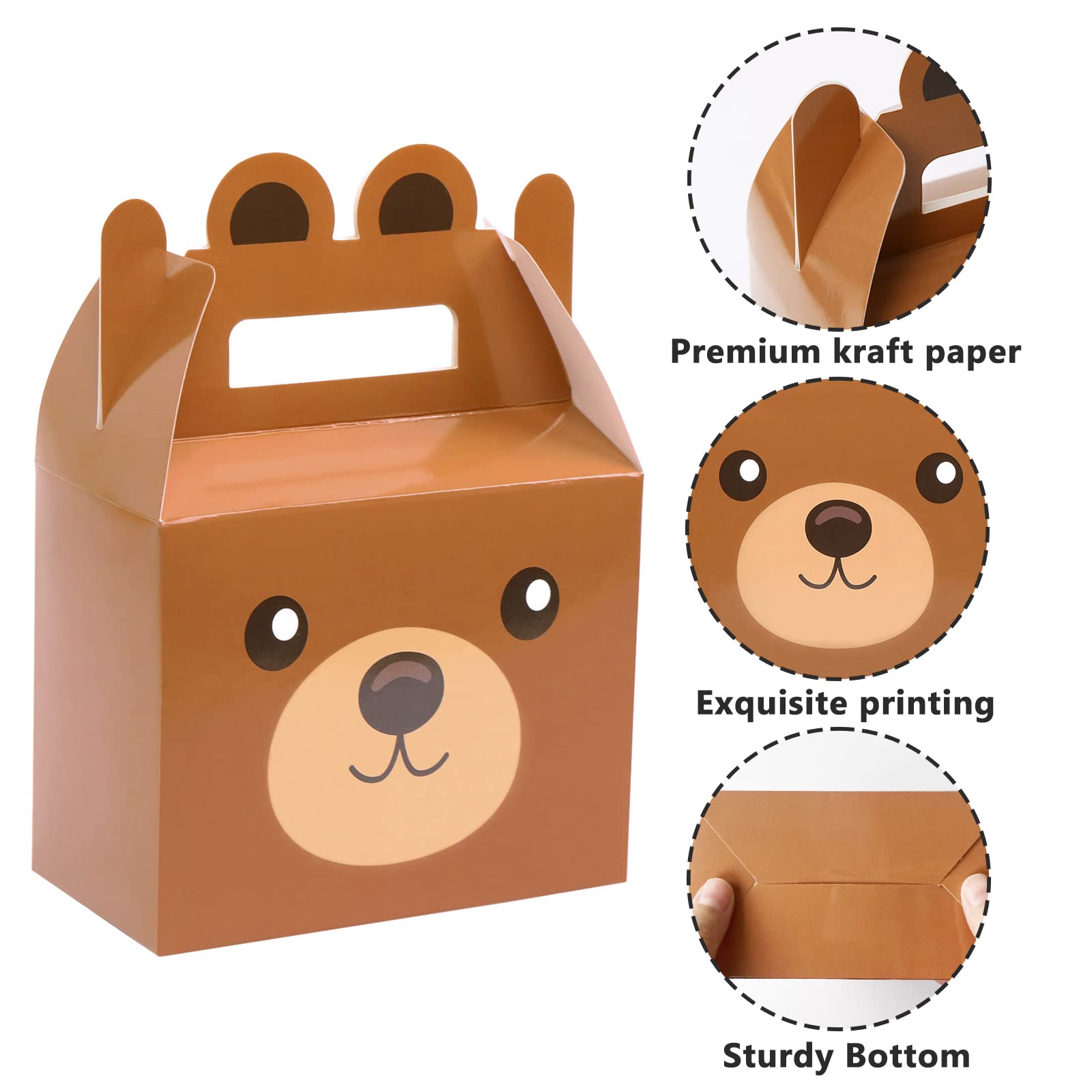 24Pcs Bear Treat Boxes Party Supplies Bear Baby Shower Theme Party Favor Goody Gift Boxes For Kids Boy Girl Brown Bear Theme Bir