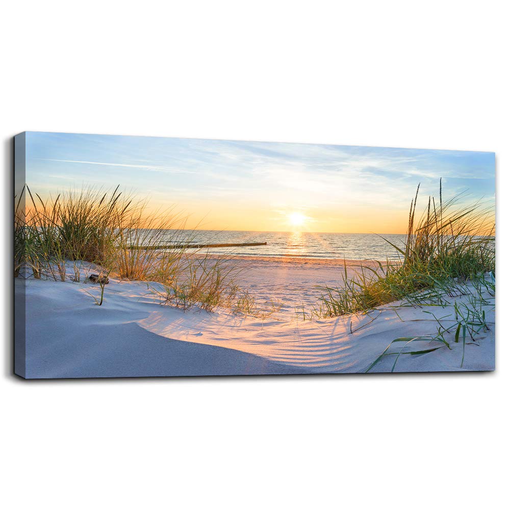 Wall Art For Living Room Large Size Wall Decorations Pictures Blue Sun Beach Grass Ocean Landscape Painting Office Wall Decor Ca