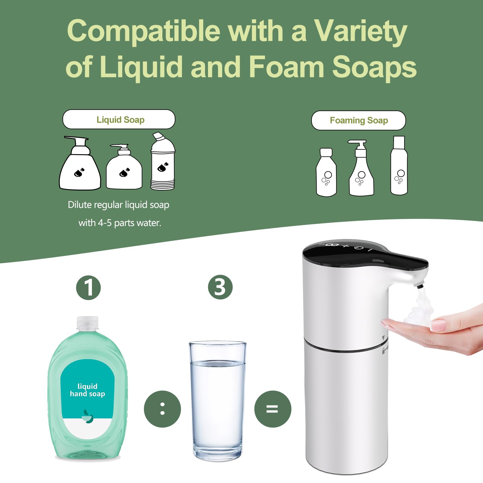 Yikhom Automatic Foaming Soap Dispenser With Auto Clean, 15.37 Oz/450Ml Electric Touchless Hand Soap Dispenser, 8 Adjustable Lev