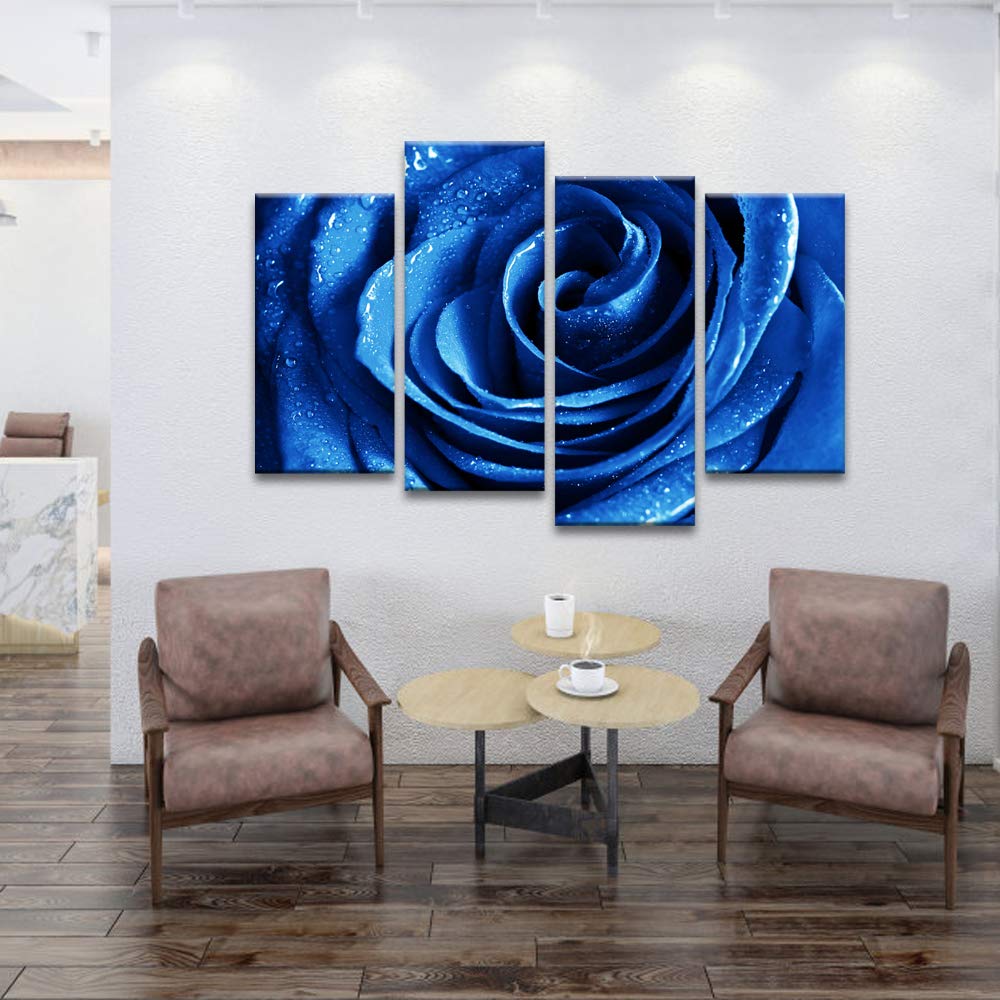 Wieco Art Blue Rose Canvas Prints Wall Art Abstract Romantic Flower Pictures Paintings For Living Room Bedroom Decorations Wall