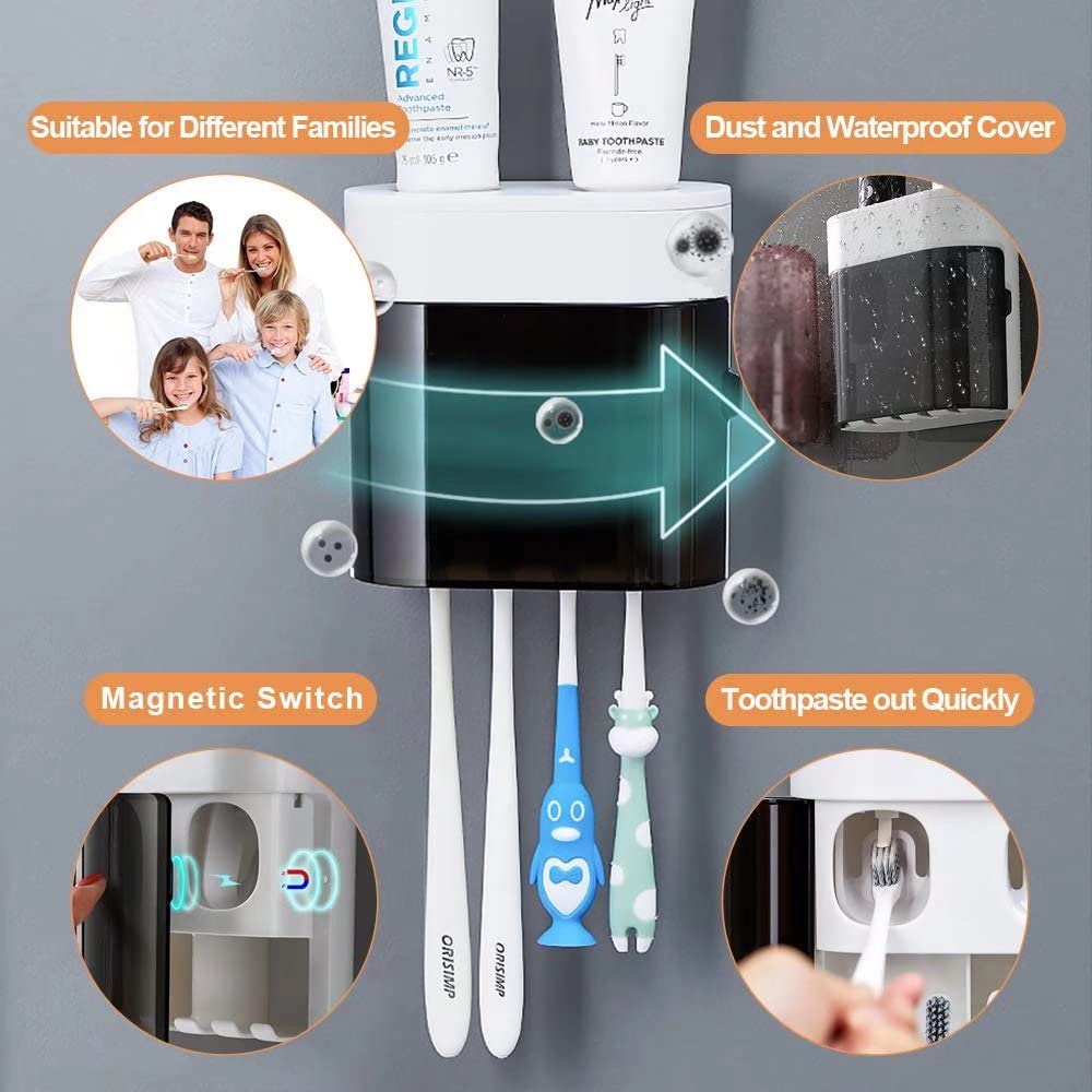 Staider Wall-Mounted Electric Toothbrush Holder With Two Toothpaste Squeezers And Toothbrush Storage Box. Automatic Dispenser Wi