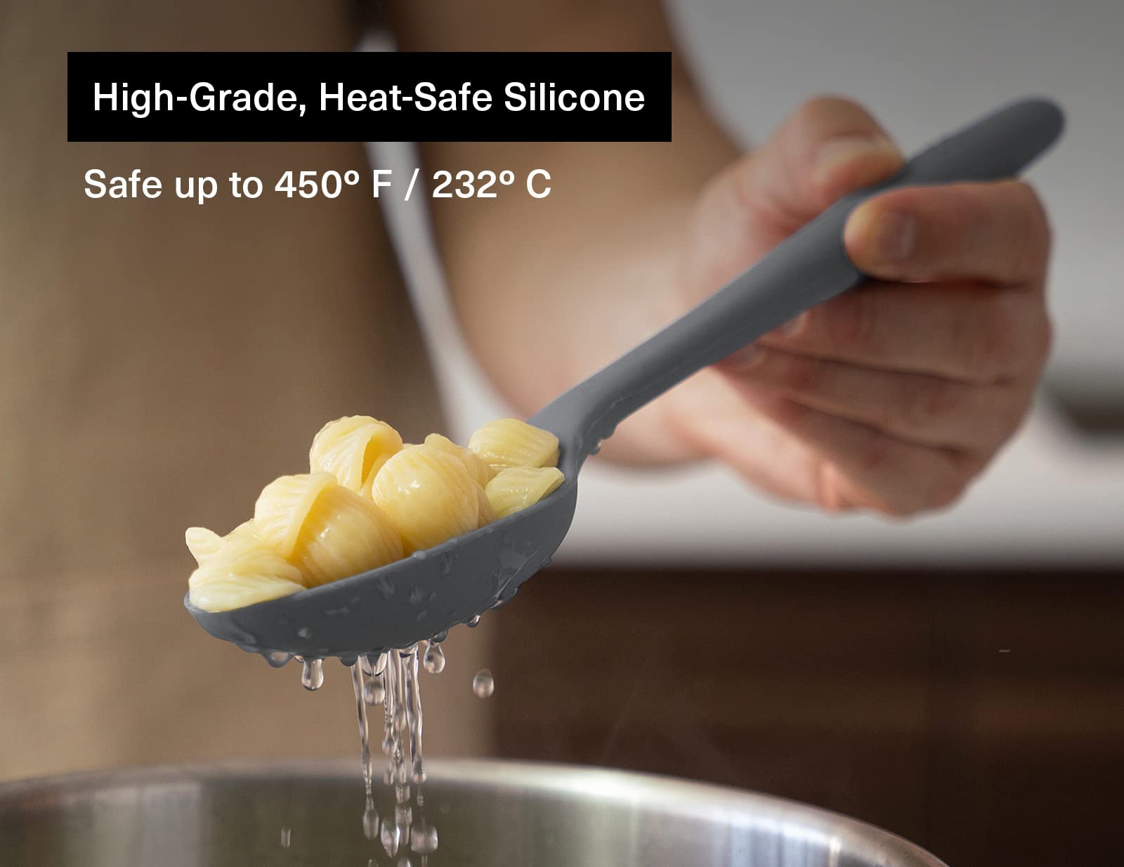 Misen Silicone Slotted Spoon - 12-Inch Heat Resistant Up To 450F Kitchen Spoon - Kitchen Utensils - Versatile Scoop For Poached