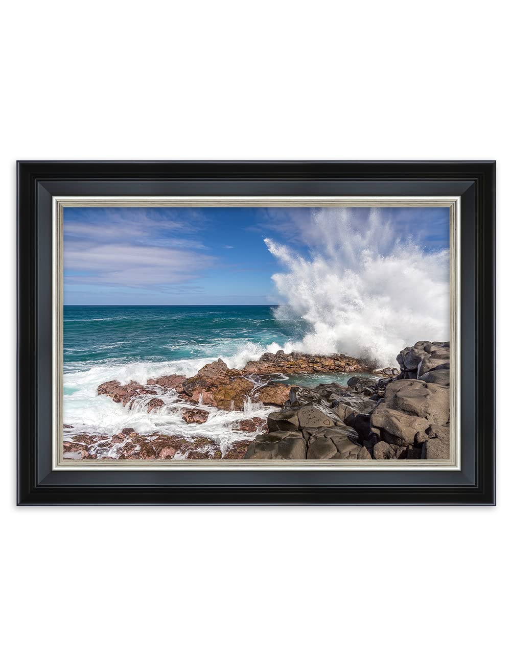 Ipic - Waves Crashing At Queen'S Bath Personalized Framed Wall Art With Names And Date On, Giclee Prints With Solid Wood Frame,