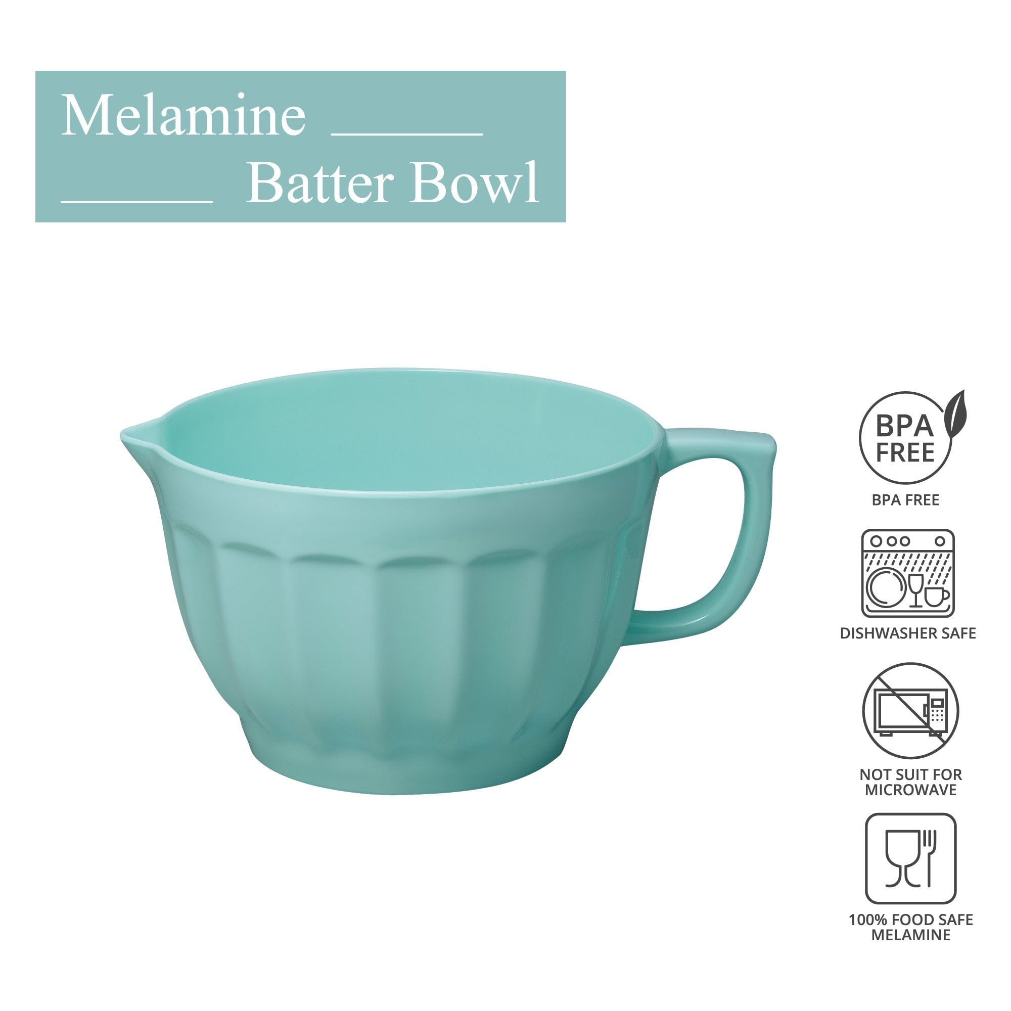 UPware Melamine Batter Bowl 4.3 qt with Pour Spout & Handle, Non-Slip Base, Latte Blue, Model A_546B