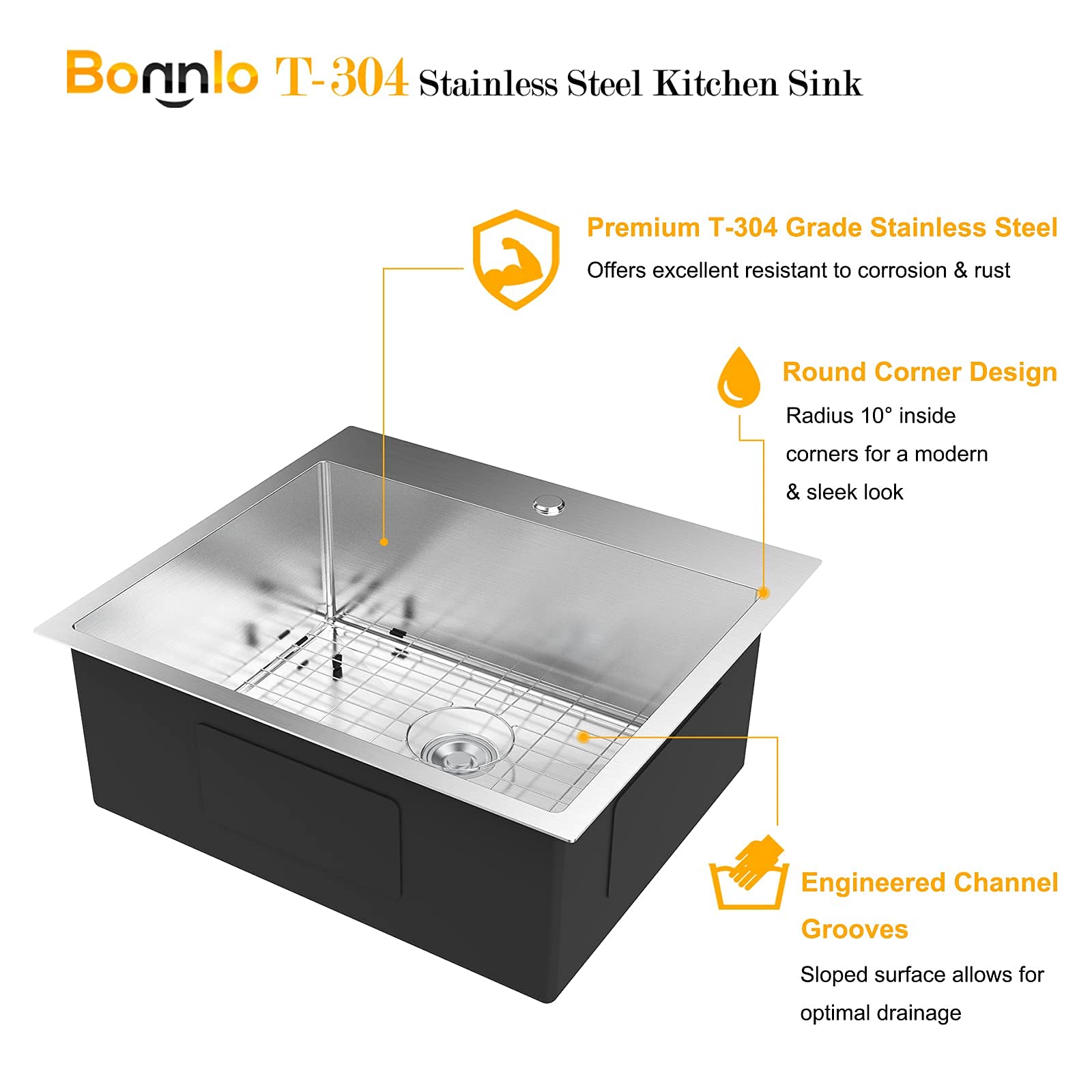 Bonnlo 25 Inch Top mount Kitchen Sink Drop-in  Farmhouse Kitchen Sink with Sink Protector 18 Gauge  Workstation Sink  Stainless Steel Single Bowl Kitchen Sinks for RV  Travel Trailer  Garage  25x22x9