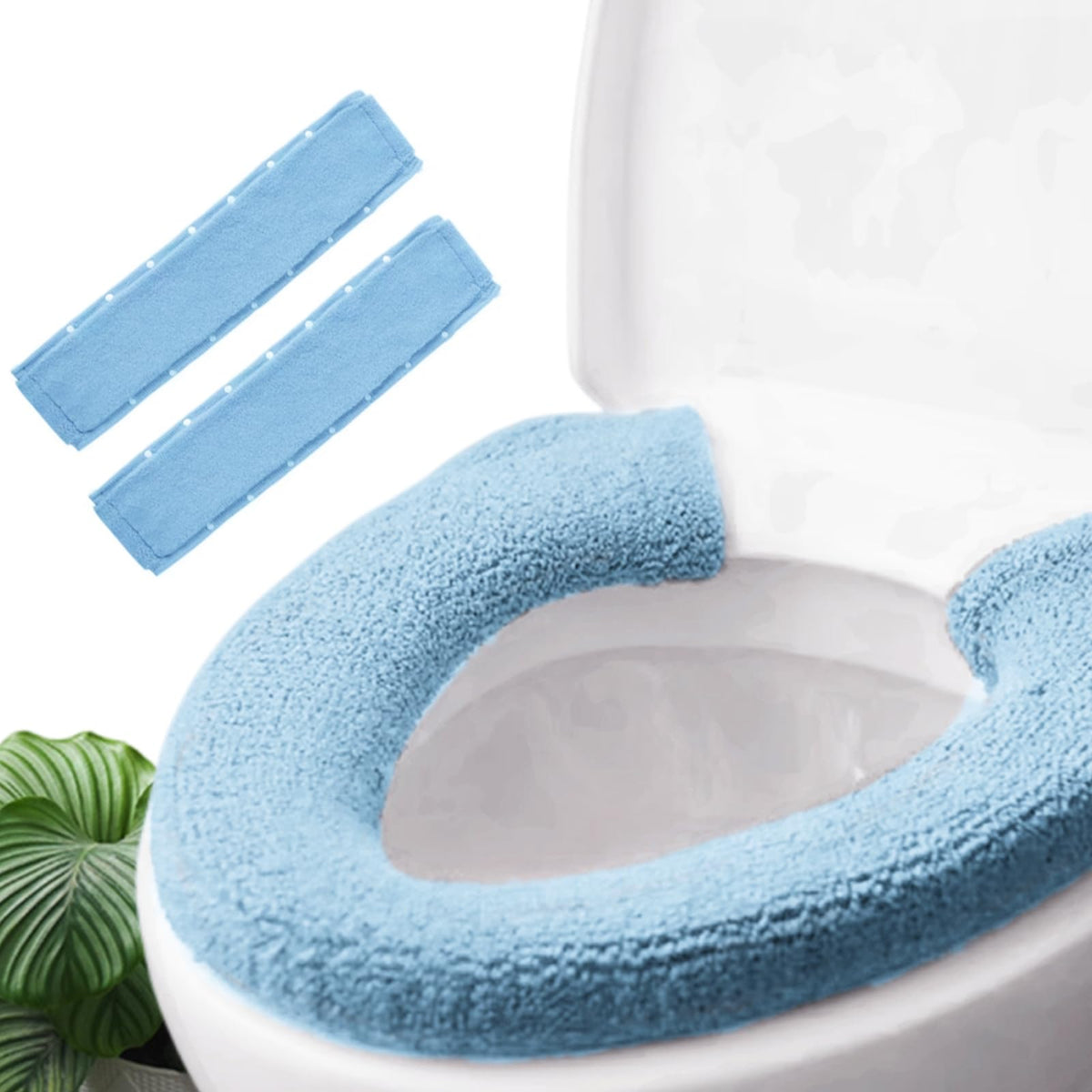 2Pcs Toilet-Seat Cushion Warmer Cover - Toilet Seat Cover Pads Plush Warm Thick Bathroom Warmer 2Pcs Sky Blue