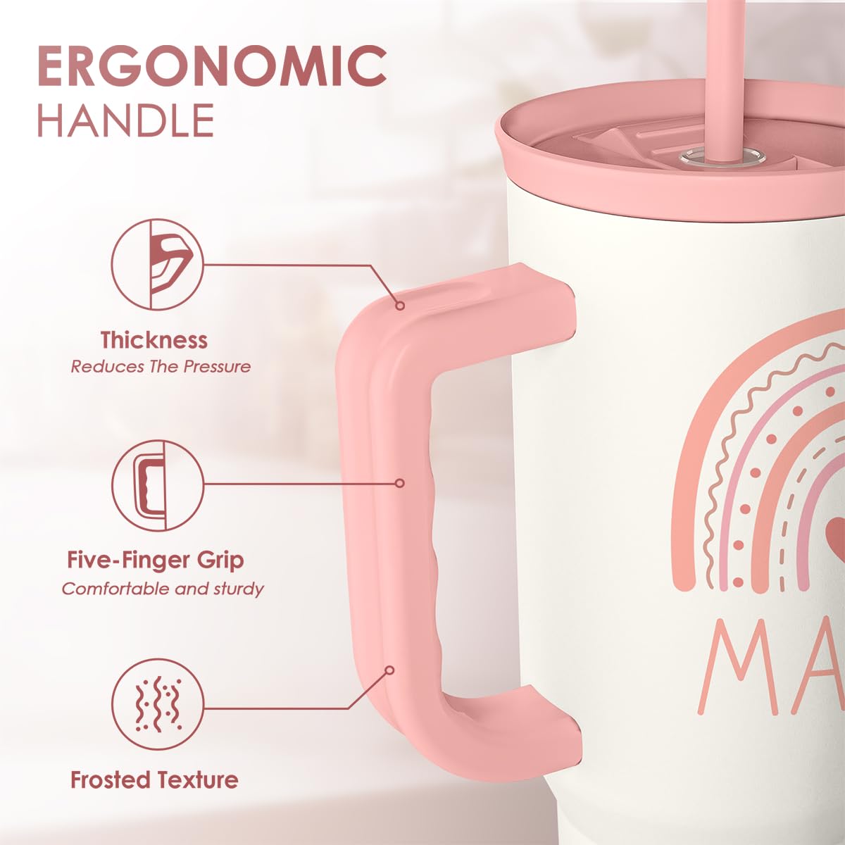 Gift for Mom from Daughter Son - Mama Insulated Stainless Steel Tumbler 40oz with Handle and Straw, Travel Coffee Mug for Mommy