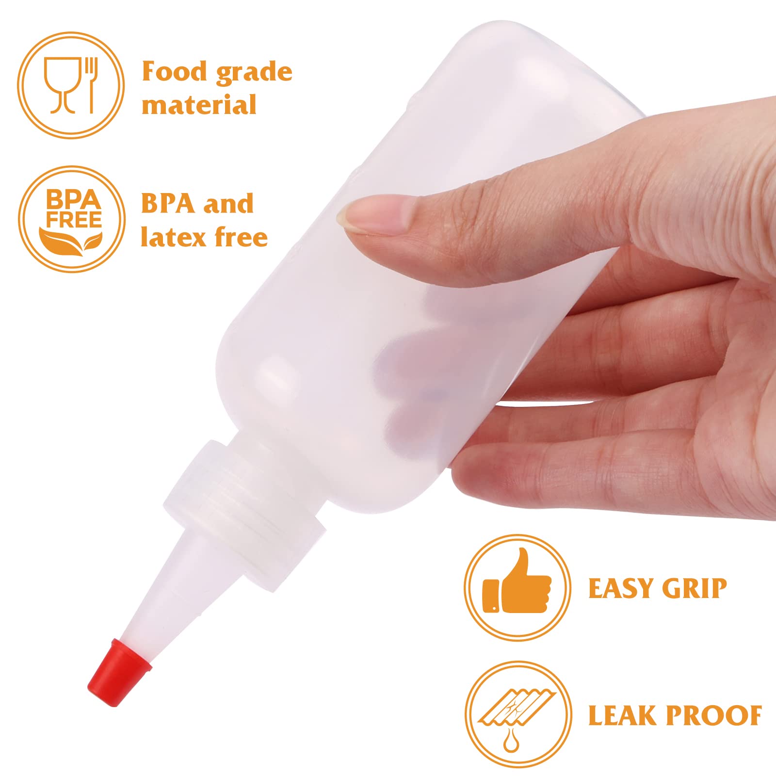 Cucumi 16Pcs 4Oz Plastic Squeeze Bottles, With Red Tip Caps And Measurement, With Extra 1 Funnel, 18 Kraft Paper Stickers And 1