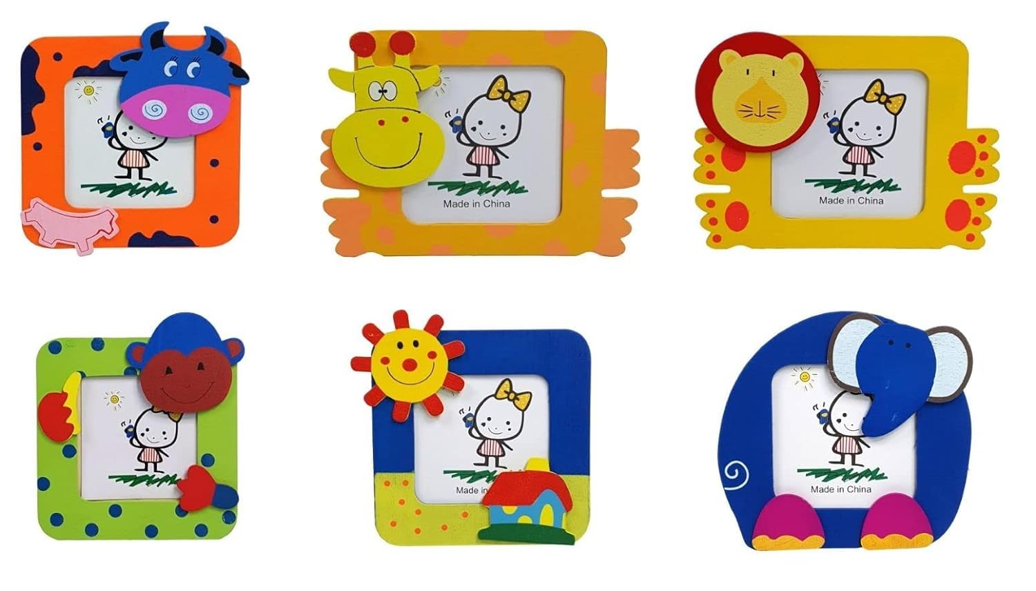 Crackles Cute Cartoon Design Wood Photo Frame For Children Birthday Return Gift (Pack Of 36)