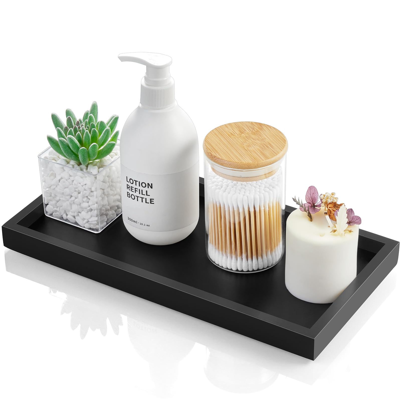 ALELION 11.7 Bathroom Vanity Tray for Counter - Black Wood Decorative Tray for Toilet Tank Makeup Perfume Jewelry Catchall Coffe