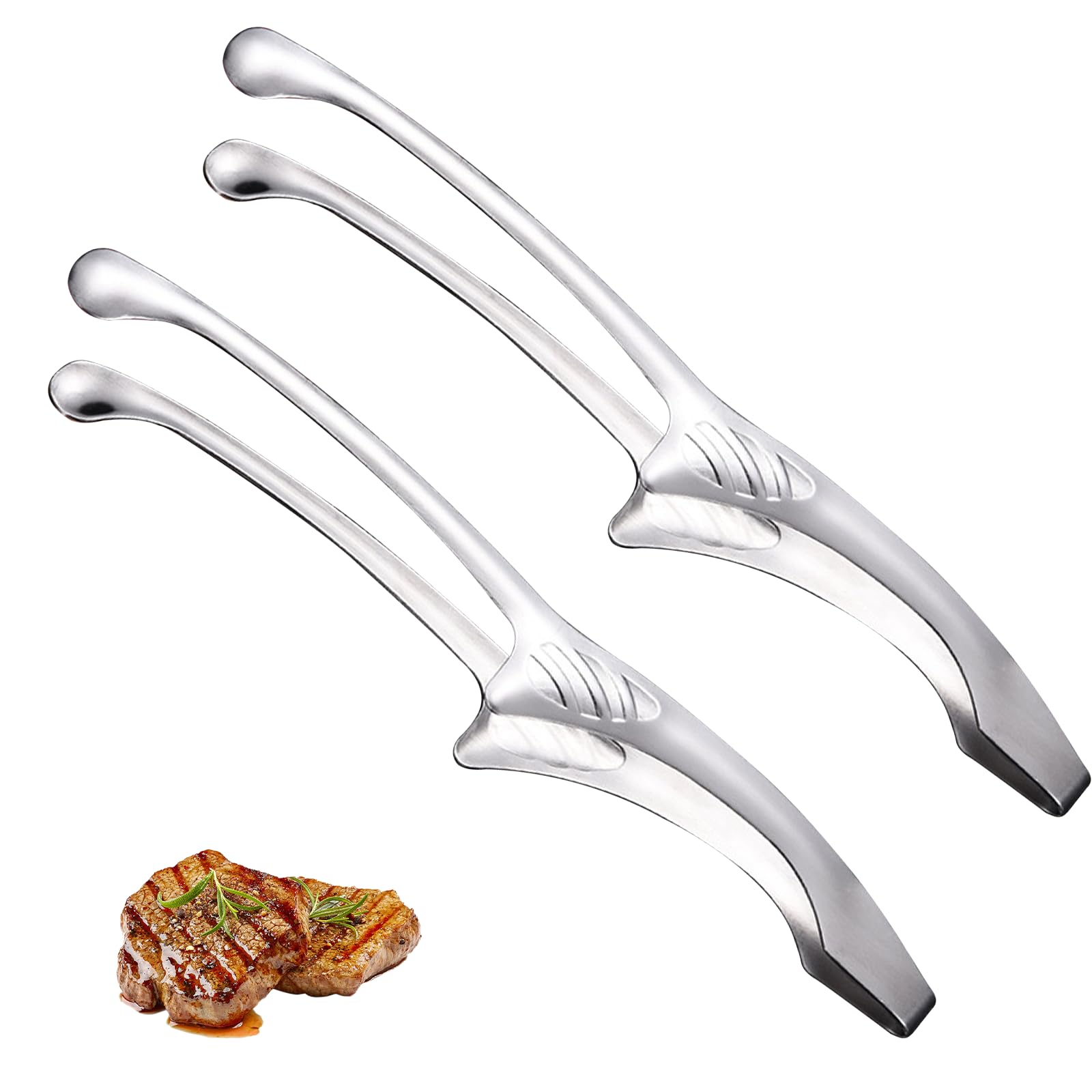 Yrmj 2 Pieces Stainless Steel Grill Tongs For Korean And Japanese Bbq Clean & Convenient Use,Non-Slip Serrated Tips,Ideal For Co